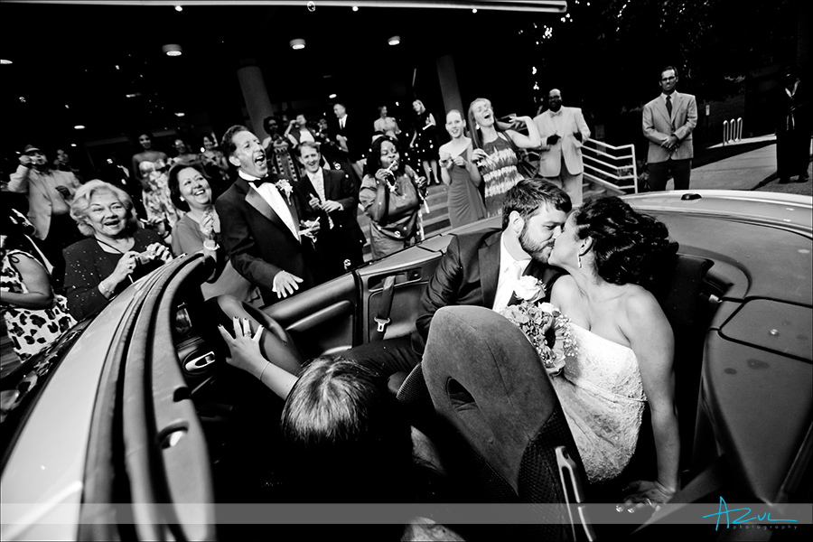 Wedding day photographer exit departure bubbles Durham NC