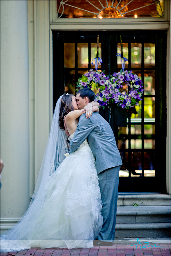 The kiss Happy bride & groom ceremony at Carolina Inn