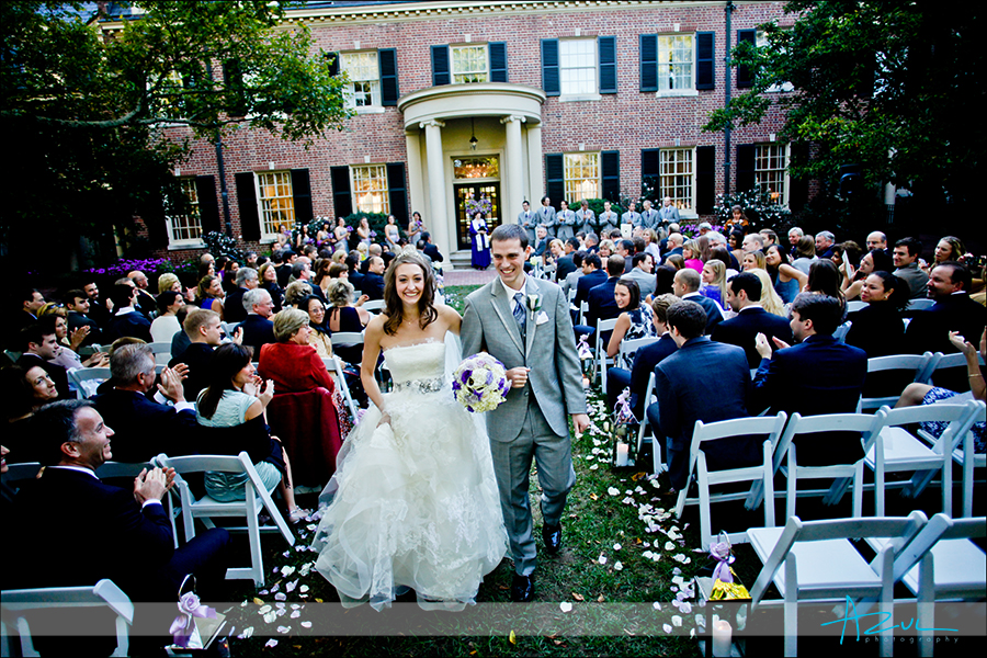 Walking down the aisle October ceremony at The Carolina Inn